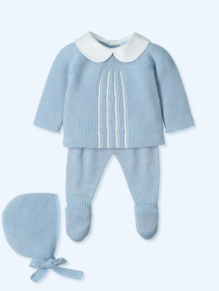 Mac ilusion 9605G BABY THREE-PIECE OUTFIT INCLUDES KNITTED SWEATER WITH PETER PAN COLLAR, LEGGINGS AND BONNET - Brisa (33)