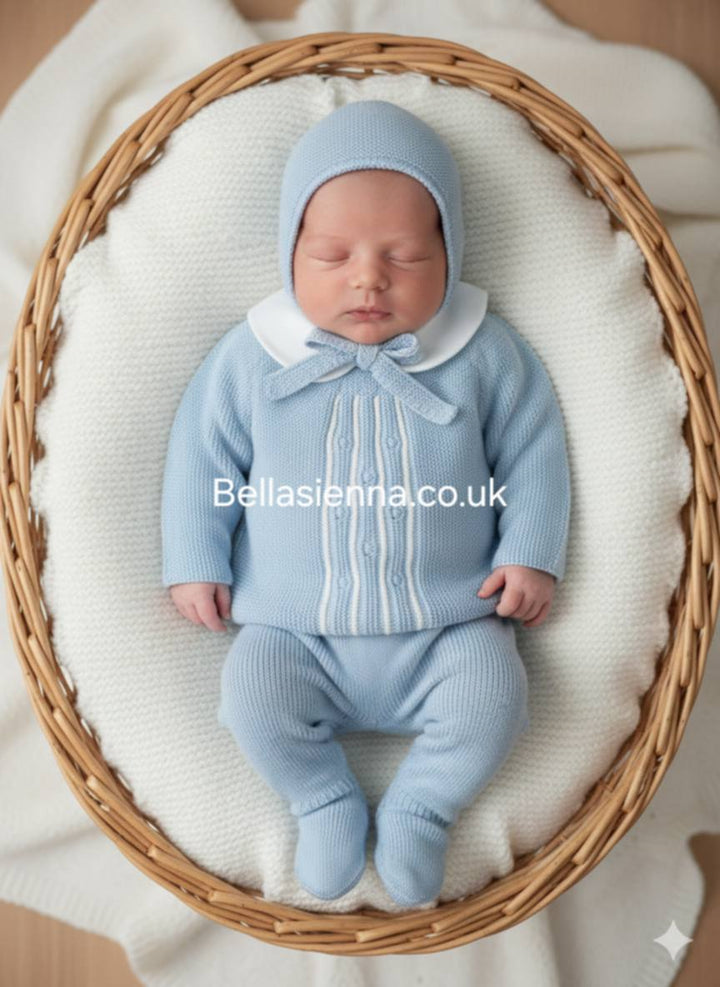 Mac ilusion 9605G BABY THREE-PIECE OUTFIT INCLUDES KNITTED SWEATER WITH PETER PAN COLLAR, LEGGINGS AND BONNET - Brisa (33)