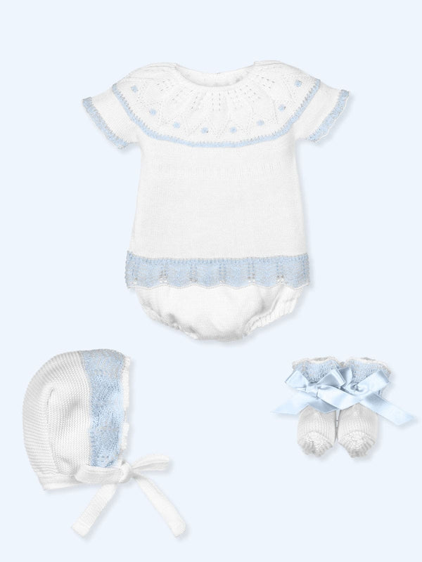 Mac ilusion Knitted Four Piece Set In White & Blue - 9630