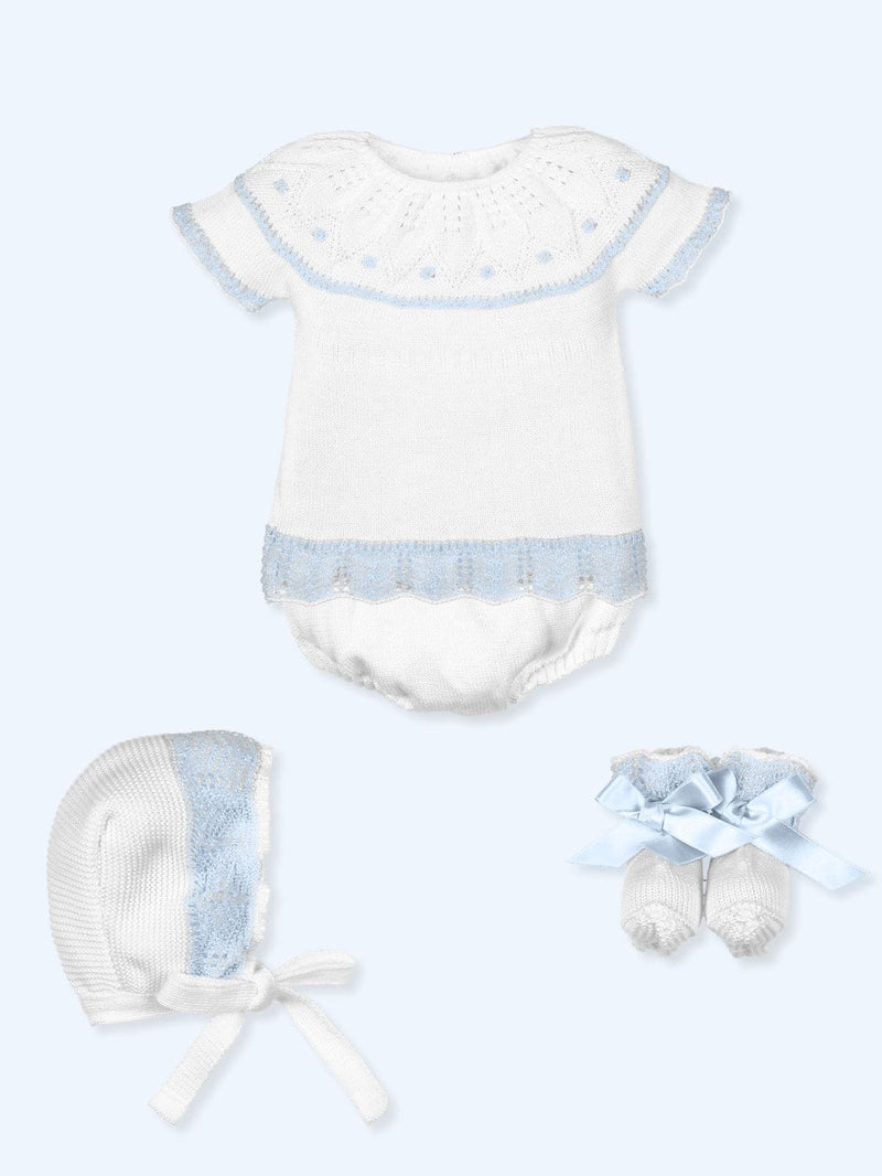 Mac ilusion Knitted Four Piece Set In White & Blue - 9630