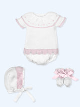 Mac ilusion Knitted Four Piece Set In White & Pink - 9630