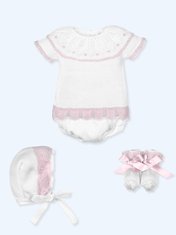 Mac ilusion Knitted Four Piece Set In White & Pink - 9630