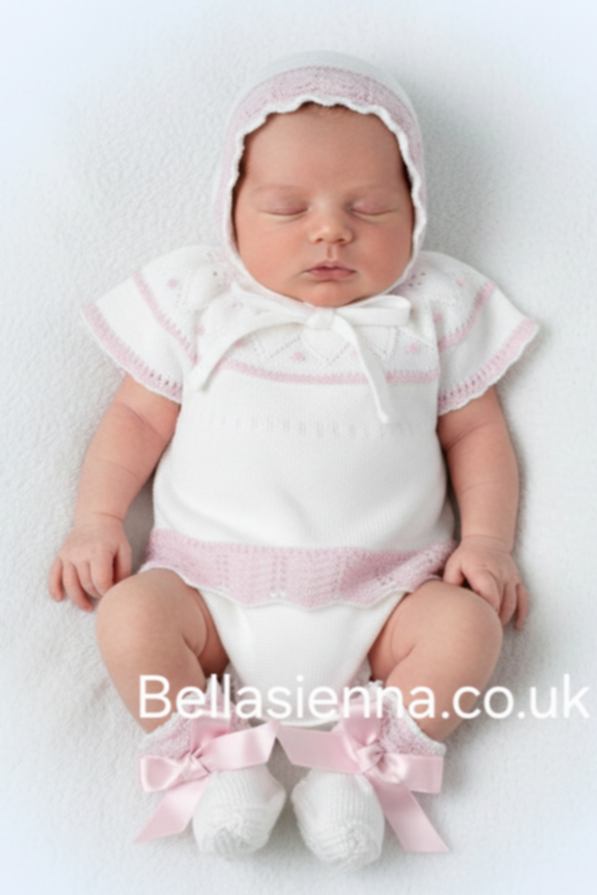 Mac ilusion Knitted Four Piece Set In White & Pink - 9630