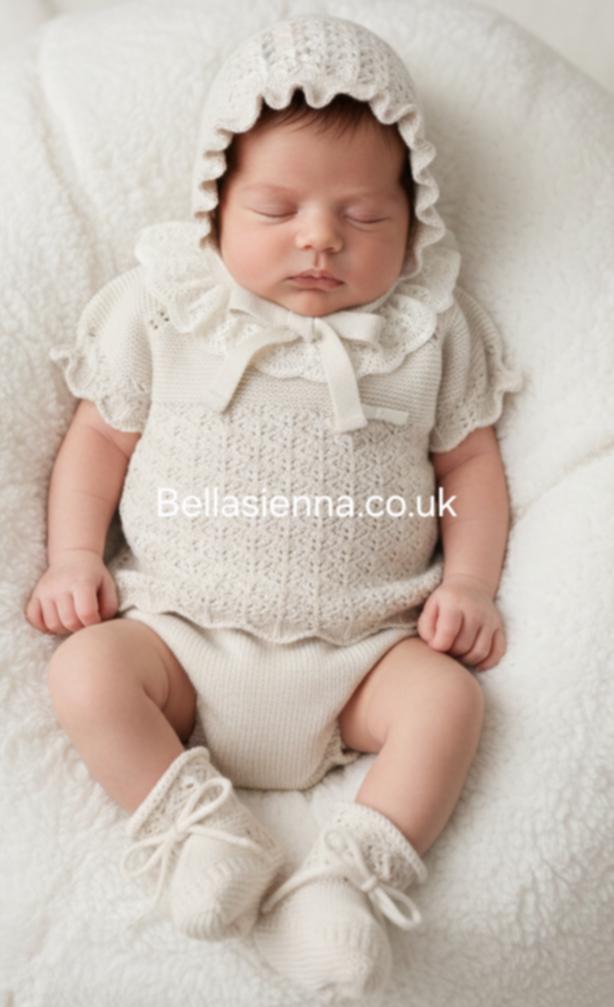 Mac ilusion Baby Girls Light Beige & Ivory Four Piece Set   With Lace- 9637 - NATURAL