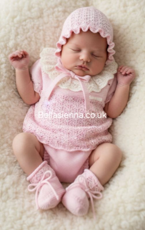Mac ilusion Baby Girls Pink & Ivory Four Piece Set   With Lace- 9637 - Rosa