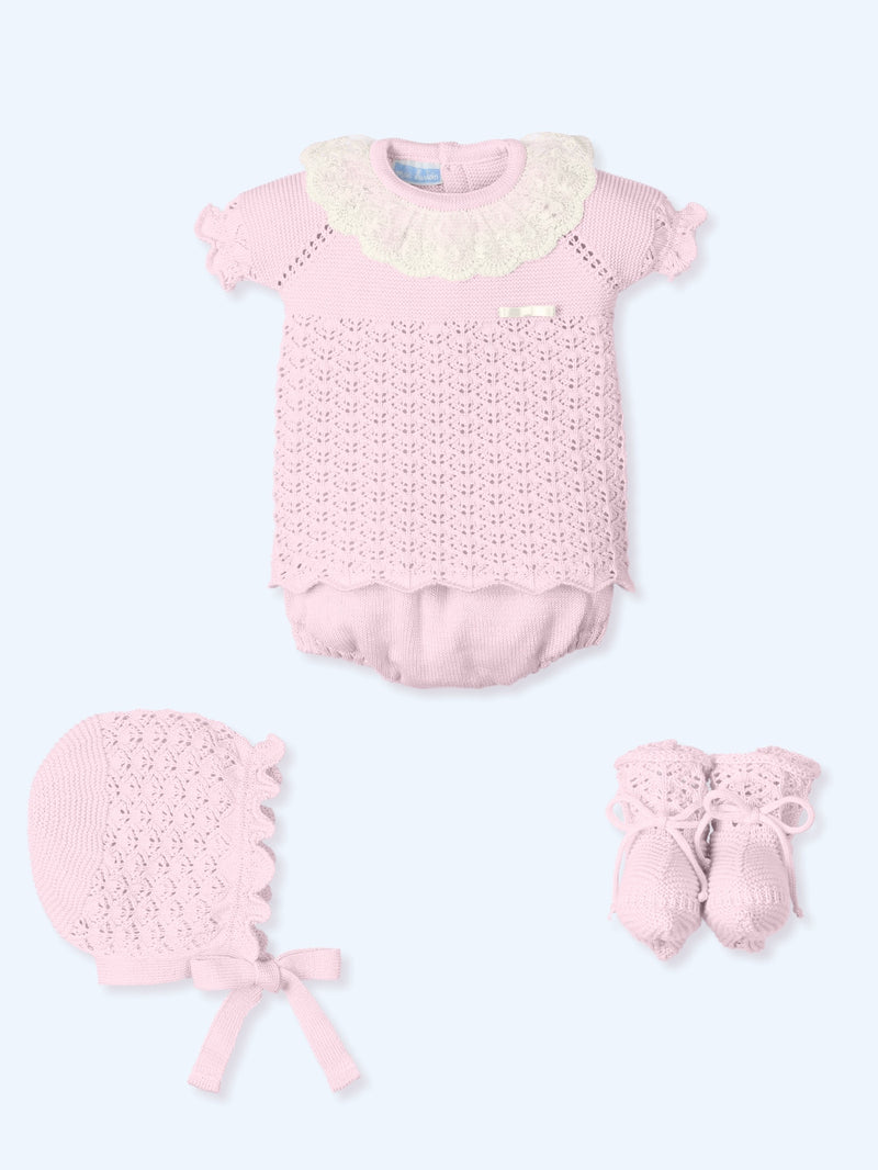 Mac ilusion Baby Girls Pink & Ivory Four Piece Set   With Lace- 9637 - Rosa