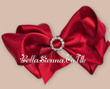 Bowtique London 4 Inch Red Satin Medium Size Hair Bow With Diamanté Centre