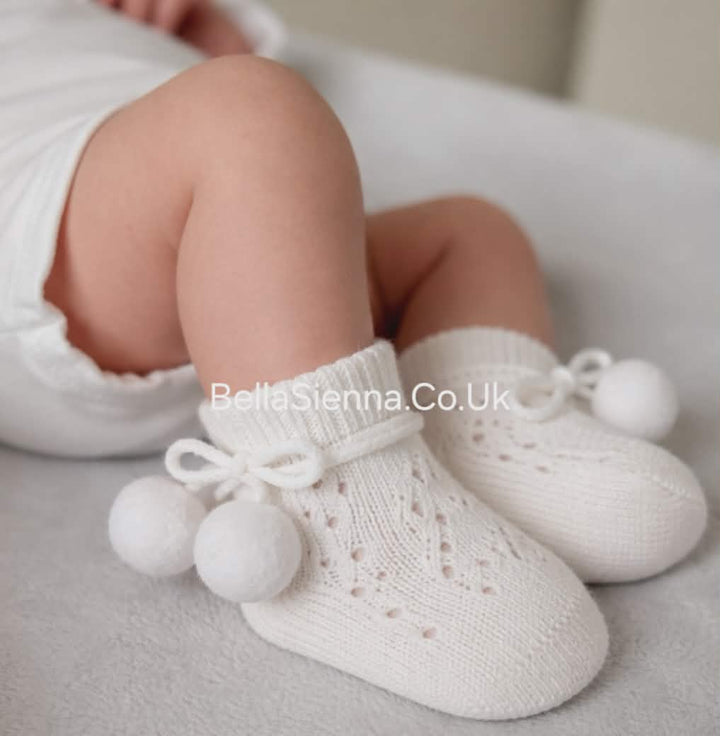 Ysabel fine Unisex Openwork Babies Newborn Pom Pom Summer Ancle Socks