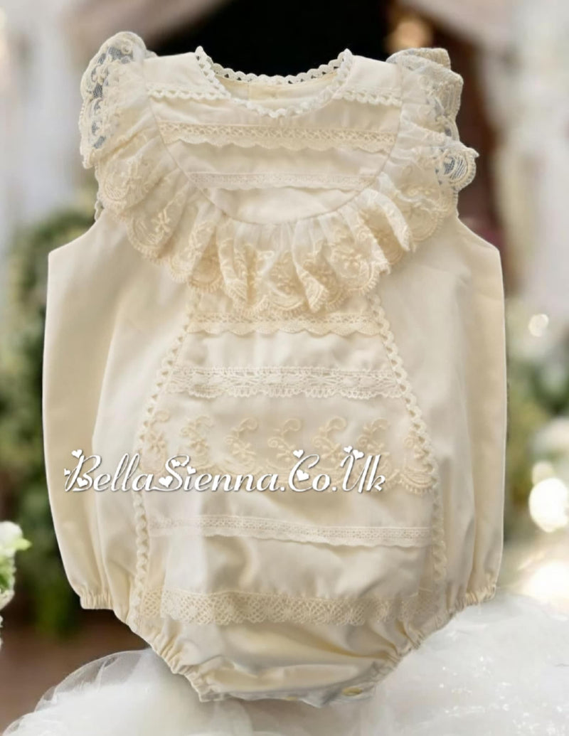 Nini Infantal Cream Lace Summer Romper For Babies
