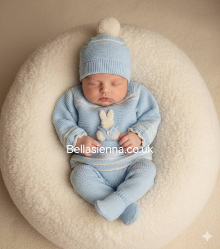 Mac ilusion Baby Boys Three Piece Bunny Rabbit Set - 9809 - Nube - Blue