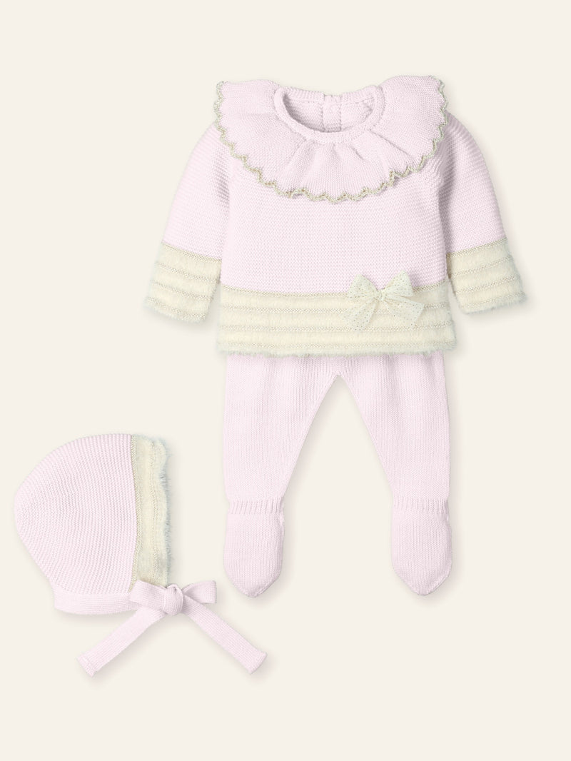 Mac ilusion Baby Girls Three Piece Pink Knitted Set With Gold Glitter & Tulle - 9811 - ROSA