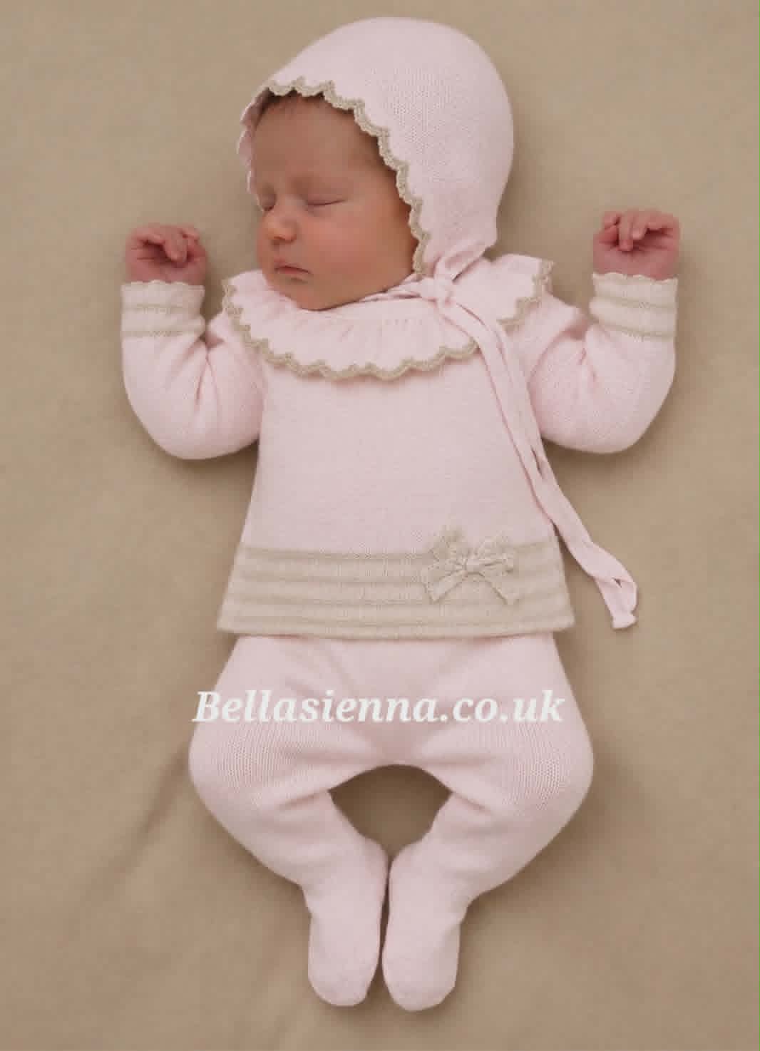 Mac ilusion Baby Girls Three Piece Pink Knitted Set With Gold Glitter & Tulle - 9811 - ROSA