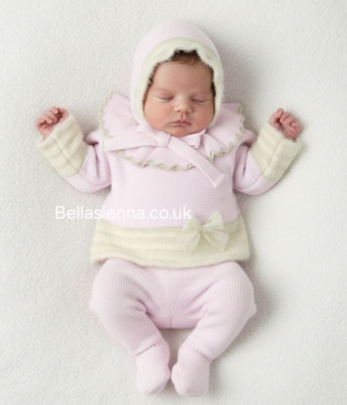 Mac ilusion Baby Girls Three Piece Pink Knitted Set With Gold Glitter & Tulle - 9811 - ROSA