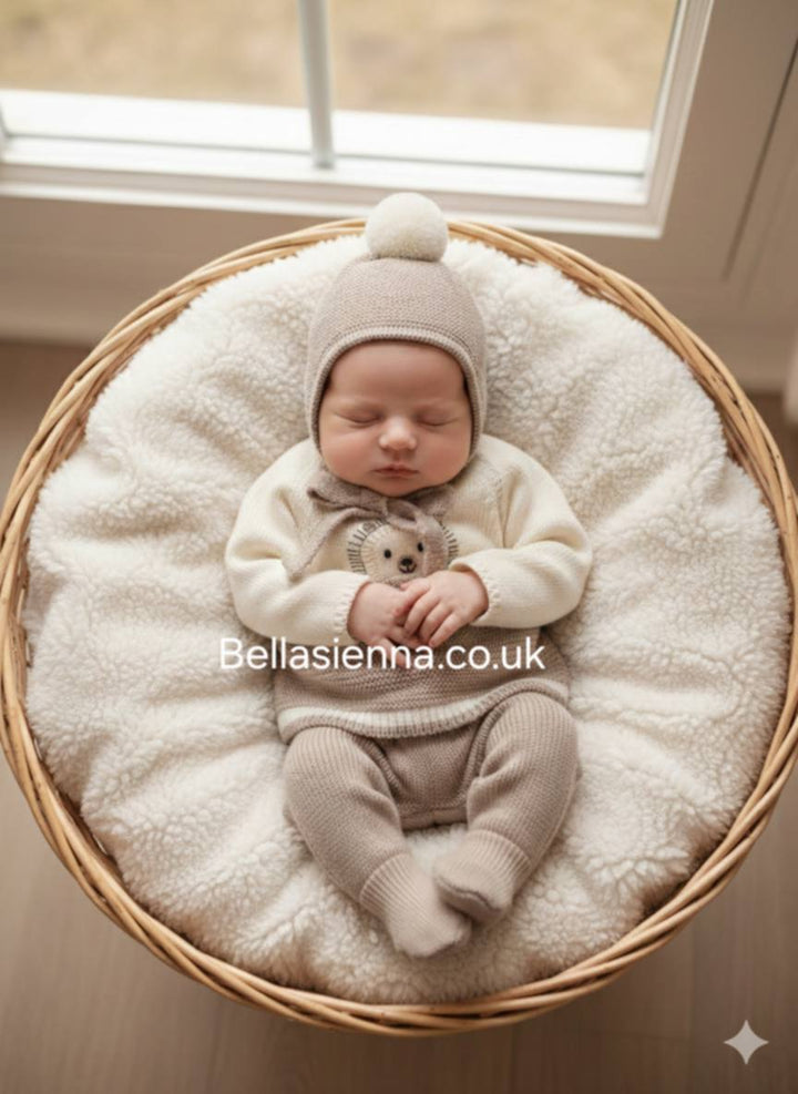 Mac ilusion Baby Boys Three Piece Ivory & Beige "Hedgehog" Set - 9813 - NUEZ