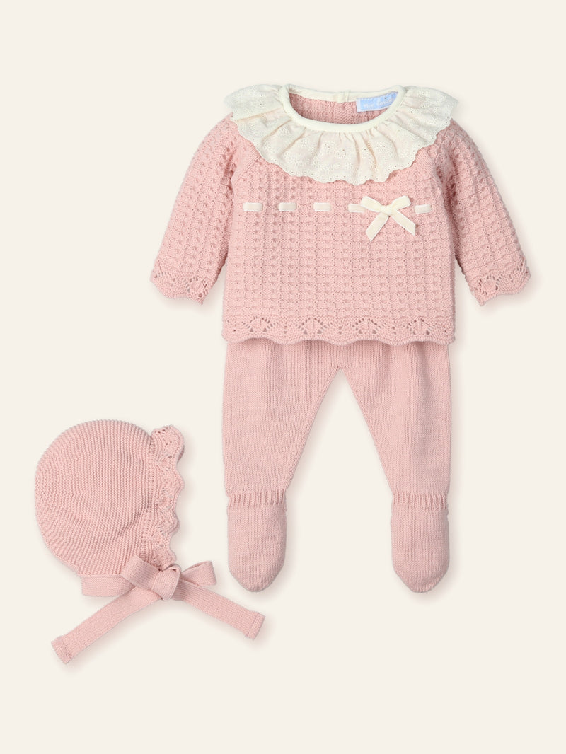 Mac ilusion Baby Girls Three Piece Vintage Pink Knitted Set With Cream - 9814 - VINTAGE