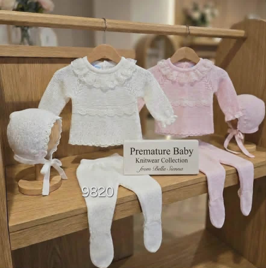 Mac ilusion Baby Girls Three Piece Pink Knitted Set With Ivory Lace - 9820 - Rosa