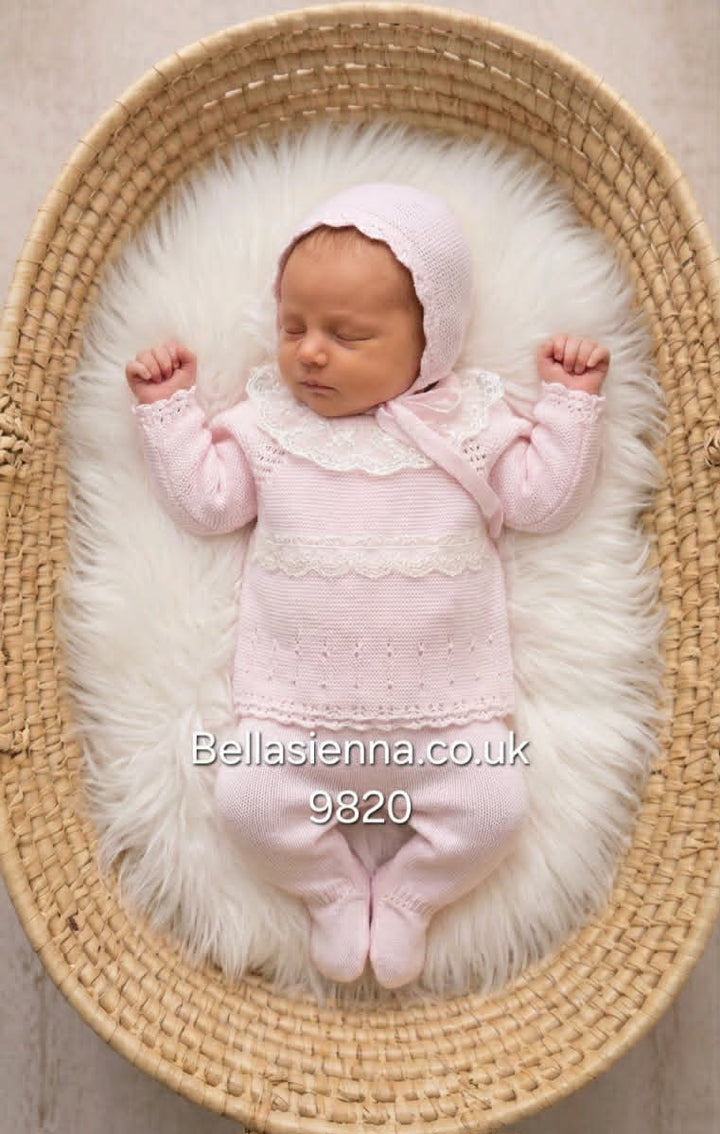 Mac ilusion Baby Girls Three Piece Pink Knitted Set With Ivory Lace - 9820 - Rosa