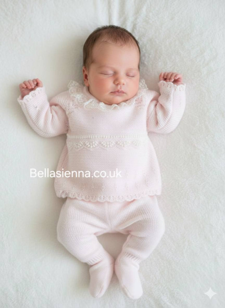 Mac ilusion Baby Girls Three Piece Pink Knitted Set With Ivory Lace - 9820 - Rosa