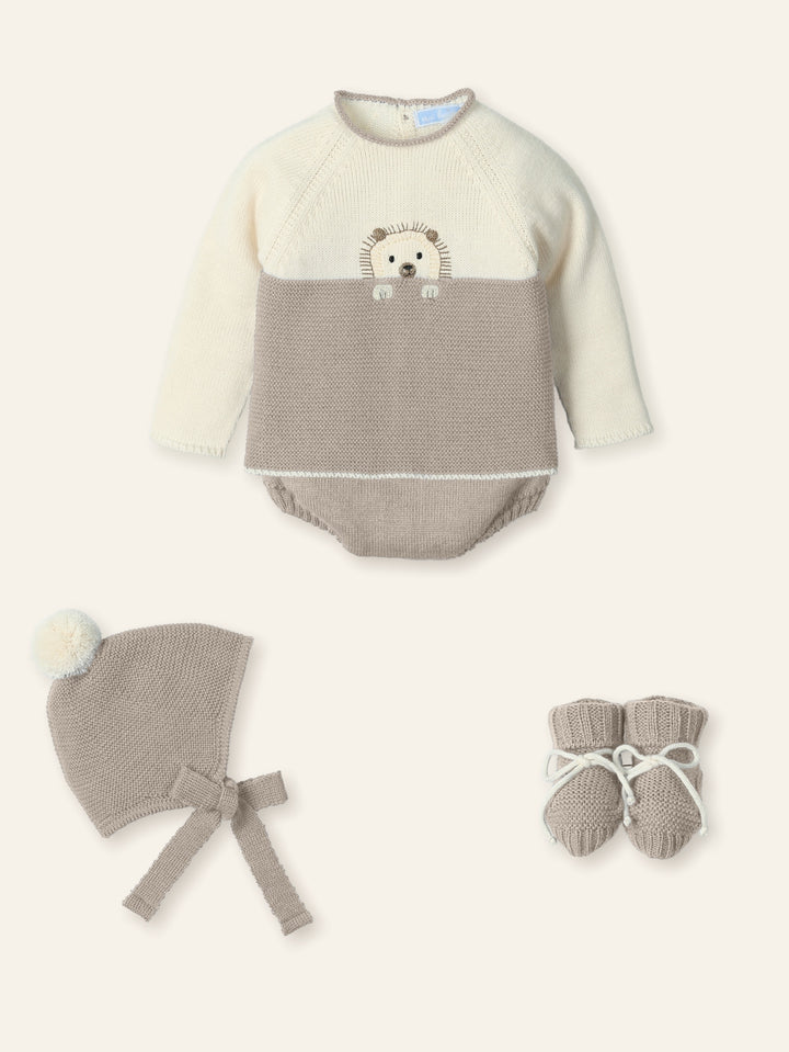 Mac ilusion Baby Boys Four Piece Ivory & Beige "Hedgehog" Set - 9835 - NUEZ