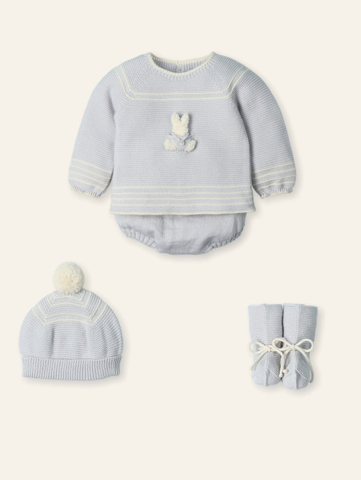 Mac ilusion Blue/Grey Four Piece Knitted Set With Bunny Rabbit - 9836 - Moonlight
