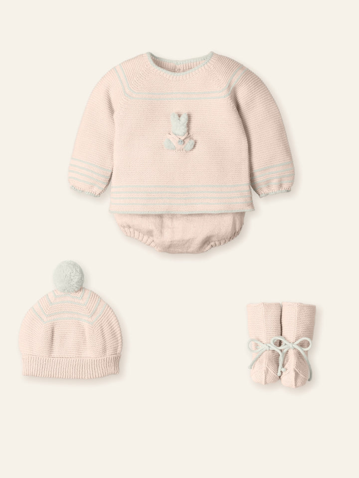 Mac ilusion Nude Pink Four Piece Knitted Set With Bunny Rabbit - 9836