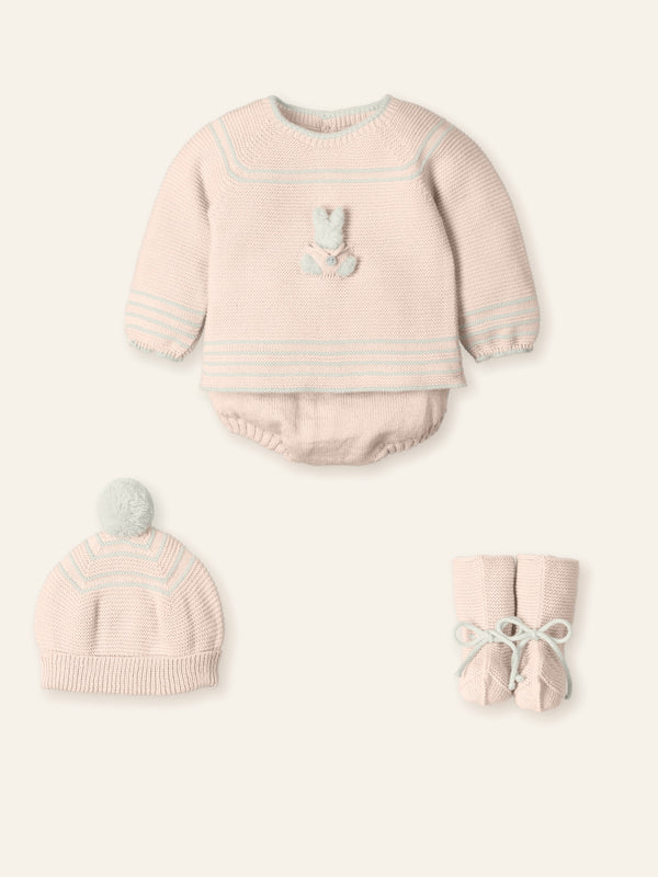 Mac ilusion Nude Pink Four Piece Knitted Set With Bunny Rabbit - 9836