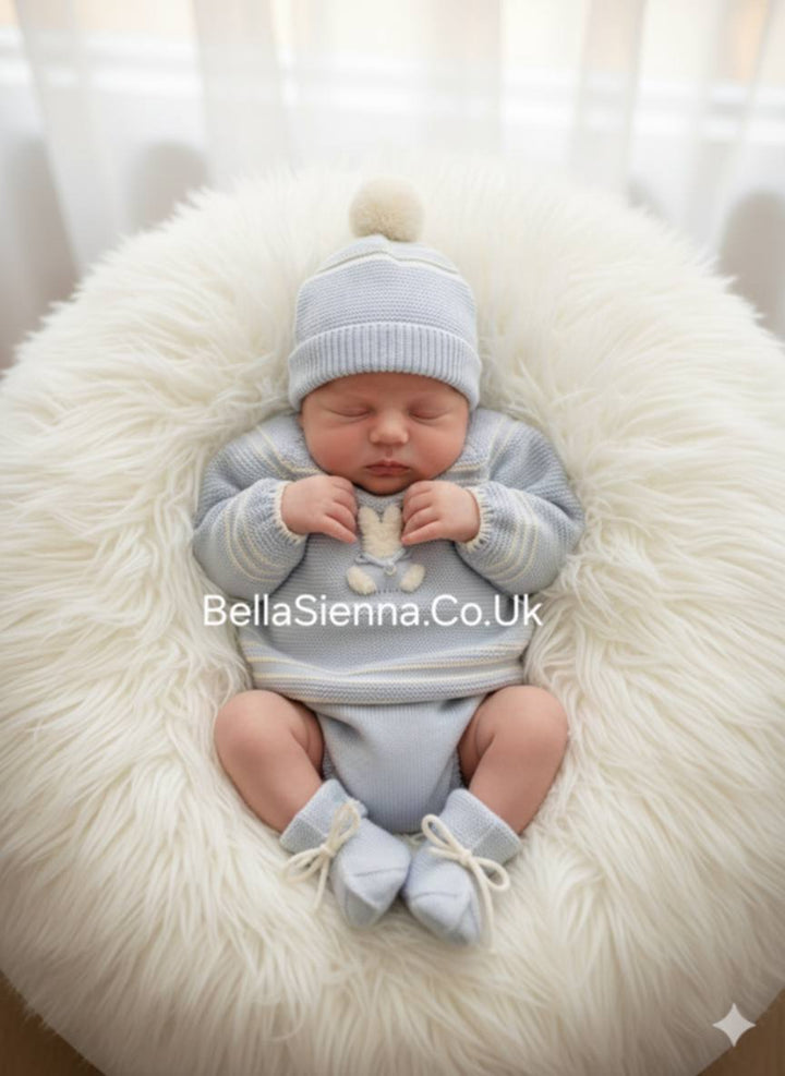 Mac ilusion Blue Four Piece Knitted Set With Bunny Rabbit - 9836 - Nube (Cloud Blue)