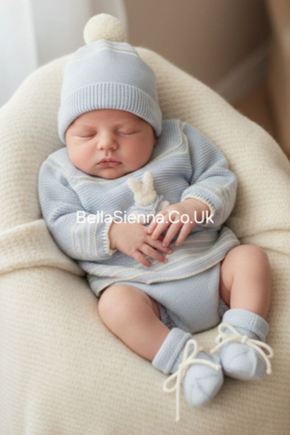 Mac ilusion Blue/Grey Four Piece Knitted Set With Bunny Rabbit - 9836 - Moonlight