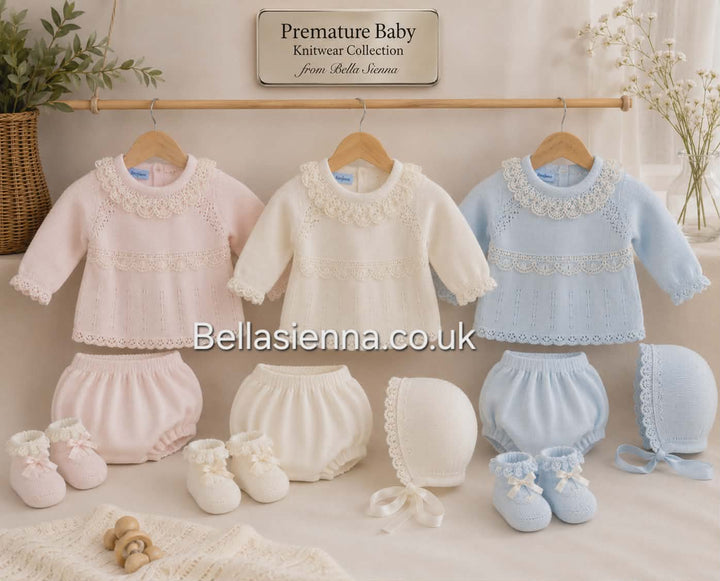 Mac ilusion Baby Girls Four Piece Blue Knitted Set With Ivory Lace - 9842 - Celeste