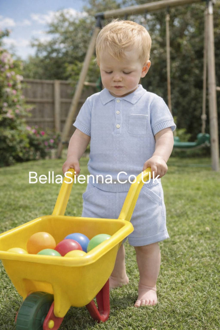 Sarah Louise Boys Light Blue Knitted Two Piece Shorts Set -008158