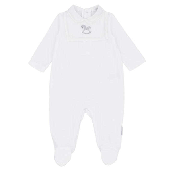White Velour Rocking Horse All In One Sleepsuit Babygrow - BB2077