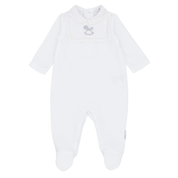 White Velour Rocking Horse All In One Sleepsuit Babygrow - BB2077