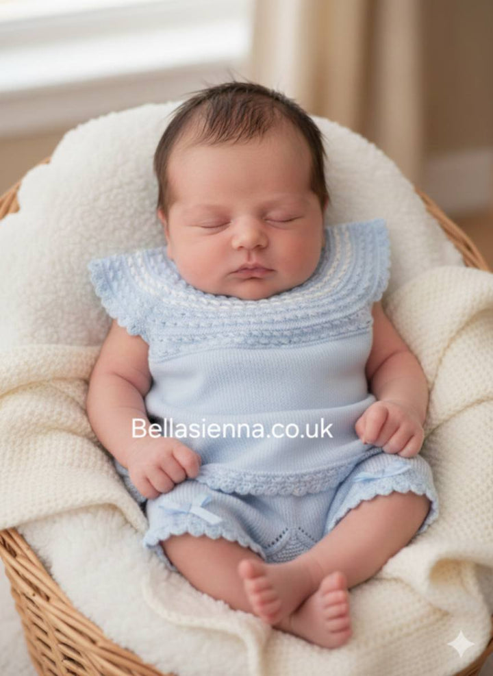 Granlei Blue Fine knitted Cap Sleeve Shorts Set