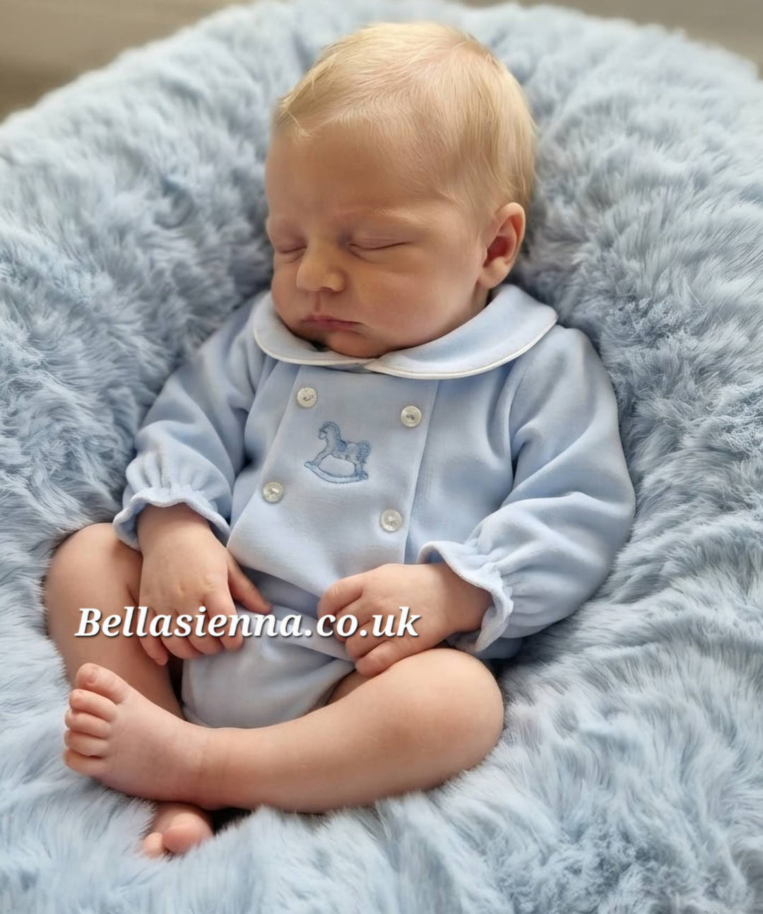Blue Rocking Horse Velour Romper - "George"
