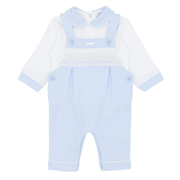 Boys Blue & White Smocked Dungaree Set - AM0025
