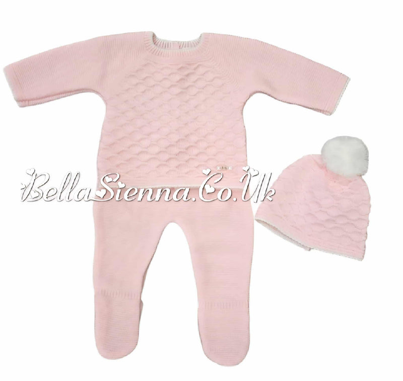 Girls Pink Three Piece Knitted Set With Hat - C7005