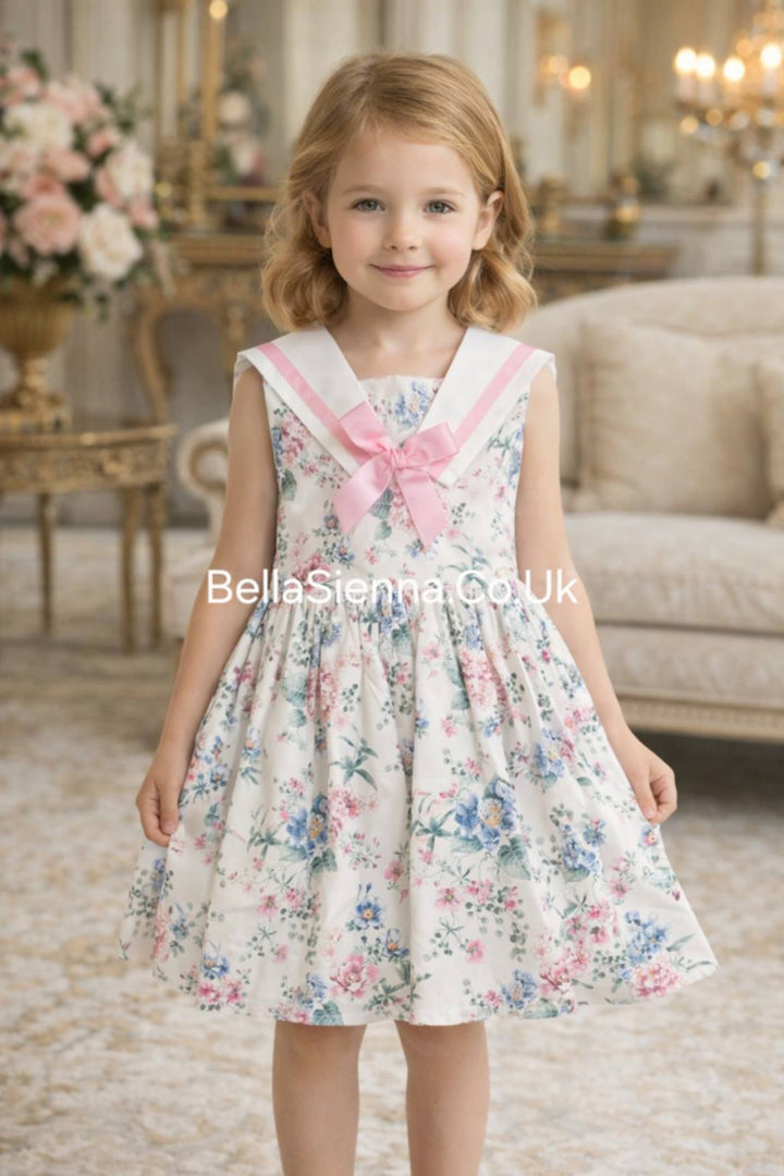 Miranda Girls Floral Dress With Pink Bow - 0252/V