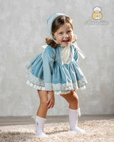 Abuela Tata Velvet & Lace Dress, Pants & Bonnet Set - 1299393
