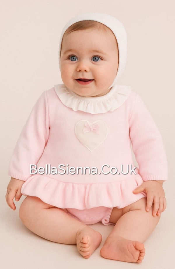 Pex Girls Pink Knitted Frilly Jam Pants Set With Fluffy Heart - B0755