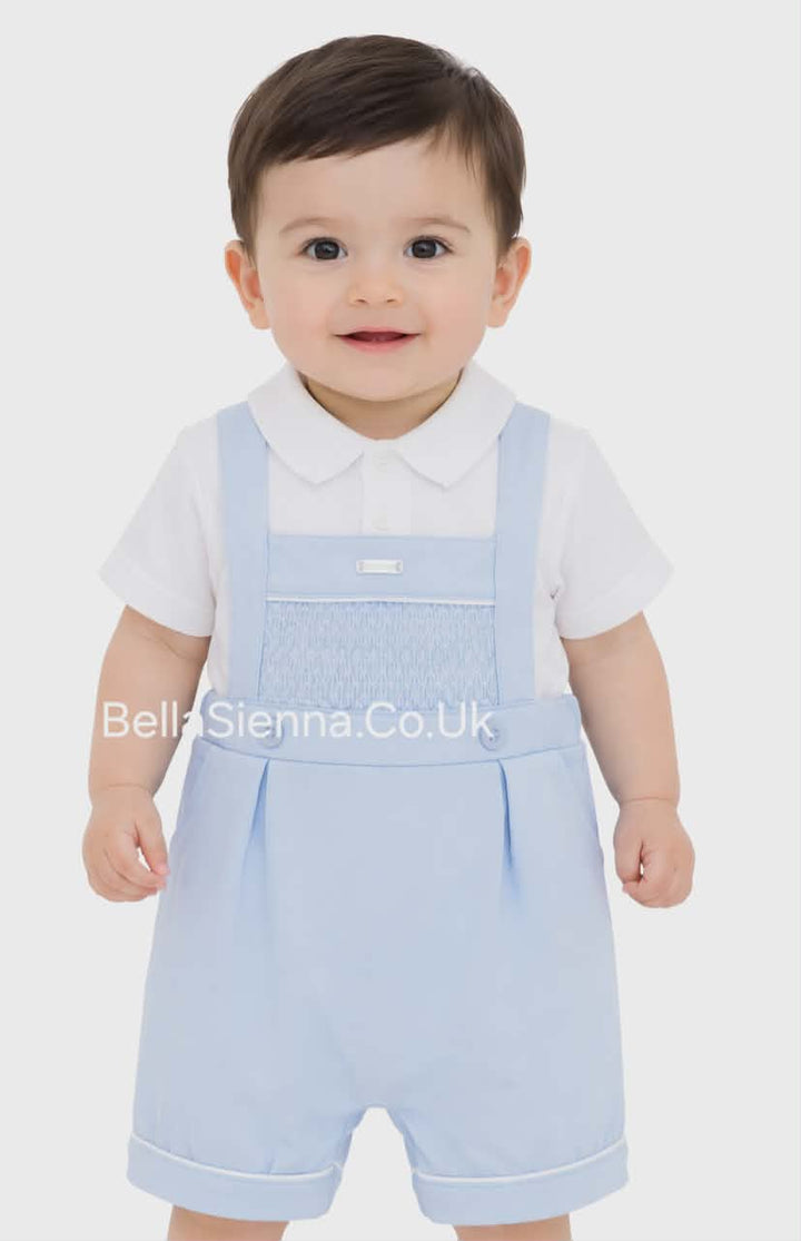 Amore Boys Blue Smocked Two Piece Dungaree Set - AM0040