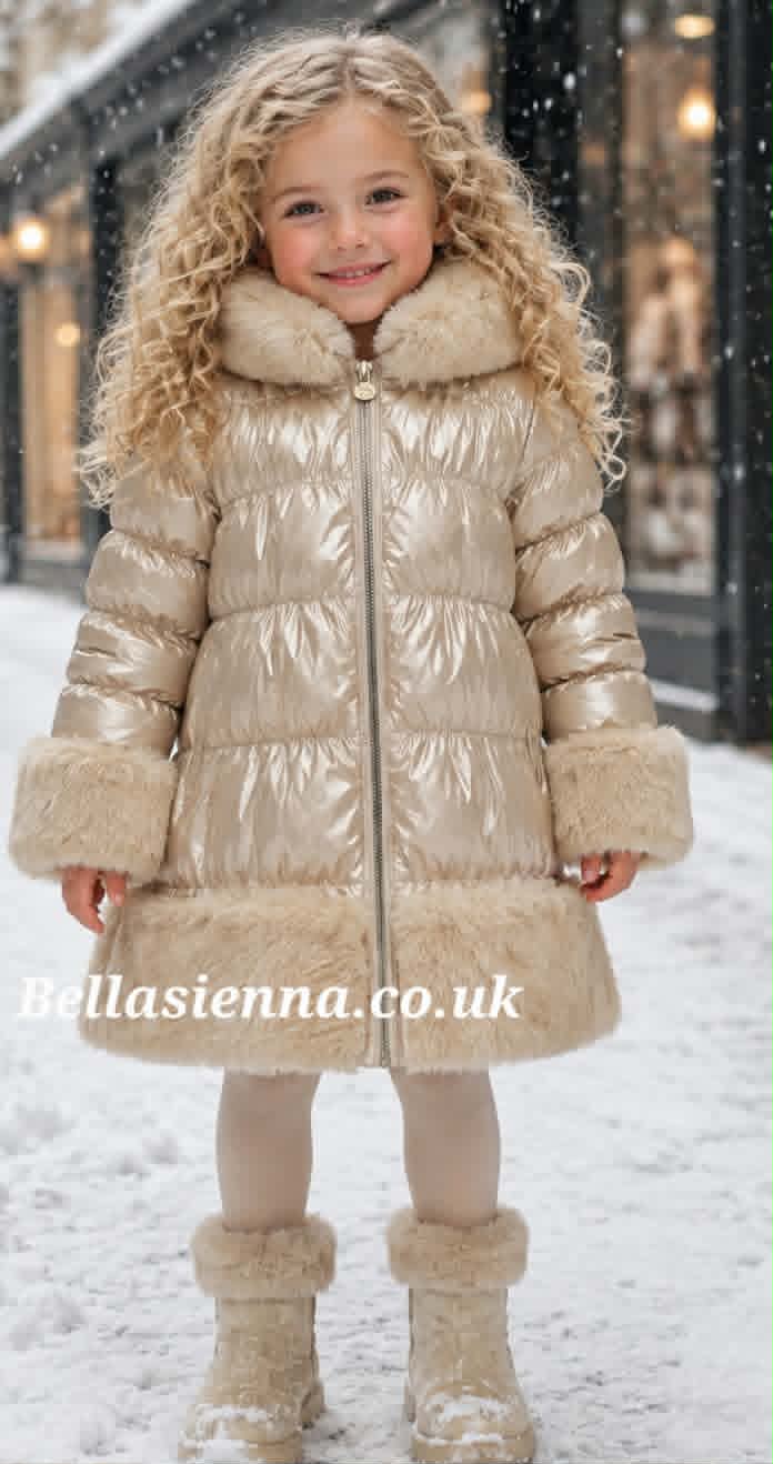PRE-ORDER ..... GIORGIO BAMBINI Girls Champagne Fur Trim Coat