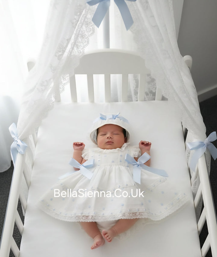 Dolce Petit Ivory Blue Ribbon Baby Girls Dress Set With Lace 2014VGB