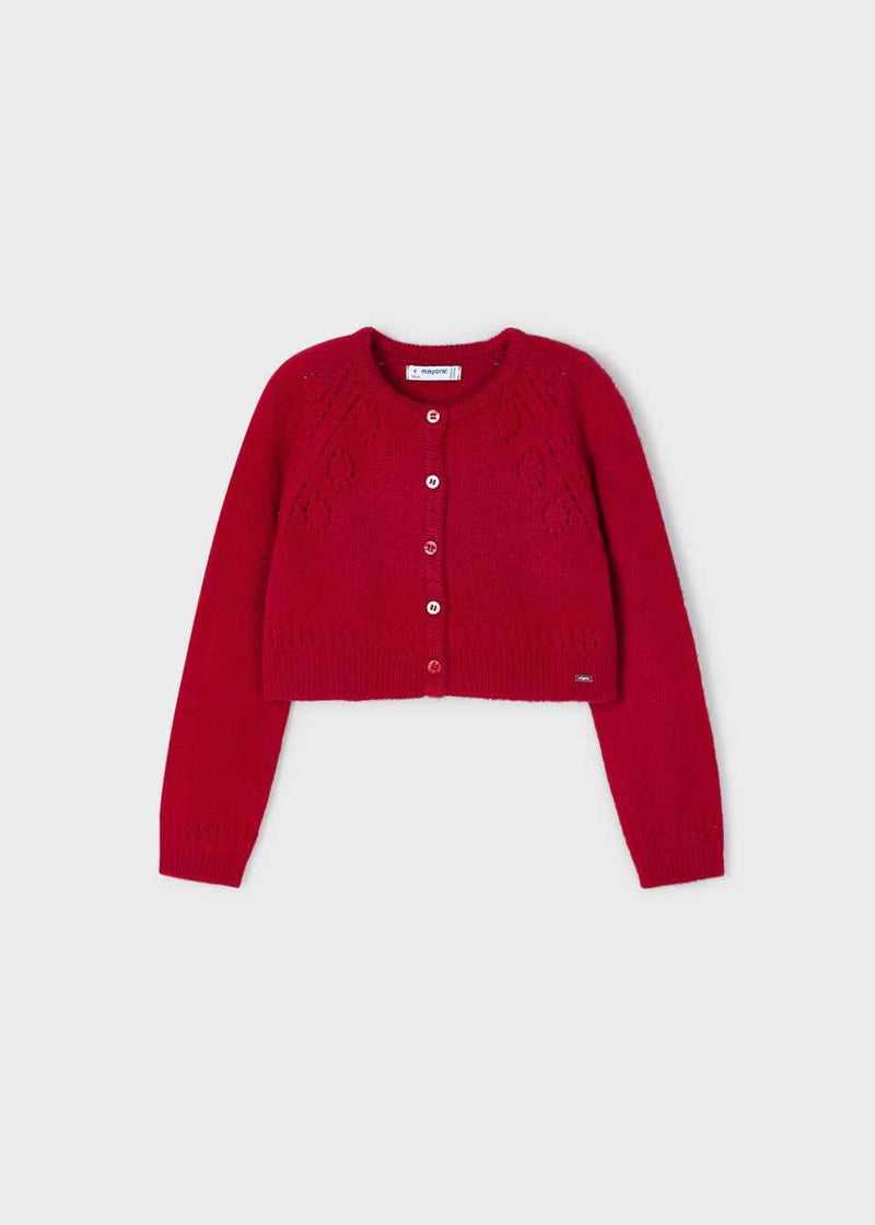 Mayoral Girls Red Openwork Tricot Cardigan - Supersoft - 4310