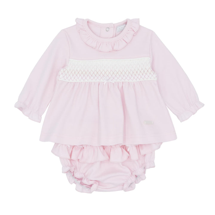 Girls Pink & White Smocked Jam Pants Set - AM0038