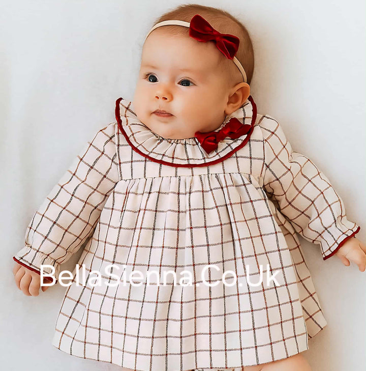 Alber Baby Girls Grey & Burgundy Check Dress - 3105