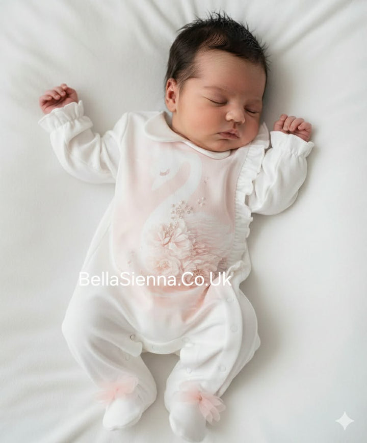Sofija "ADRIANNA" Ivory & Pink Cotton Babygrow