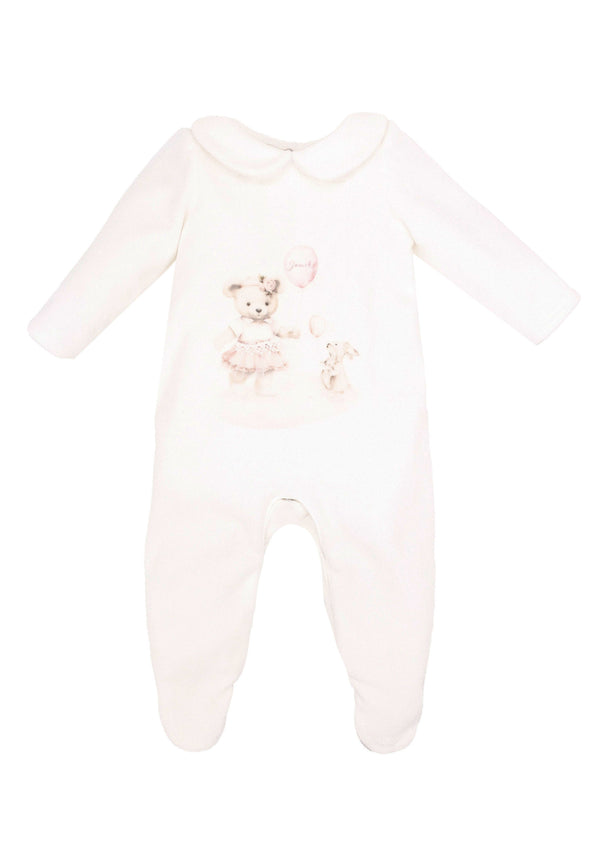Jamiks "ALIDA" Pink Teddy Bear All In One Velour Babygrow Sleepsuit