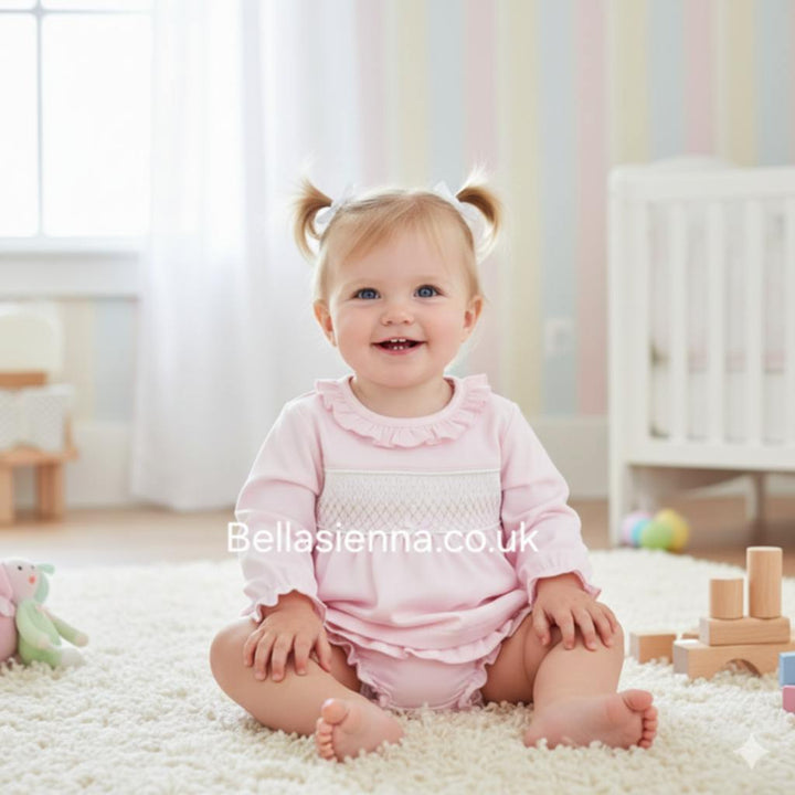 Girls Pink & White Smocked Jam Pants Set - AM0038