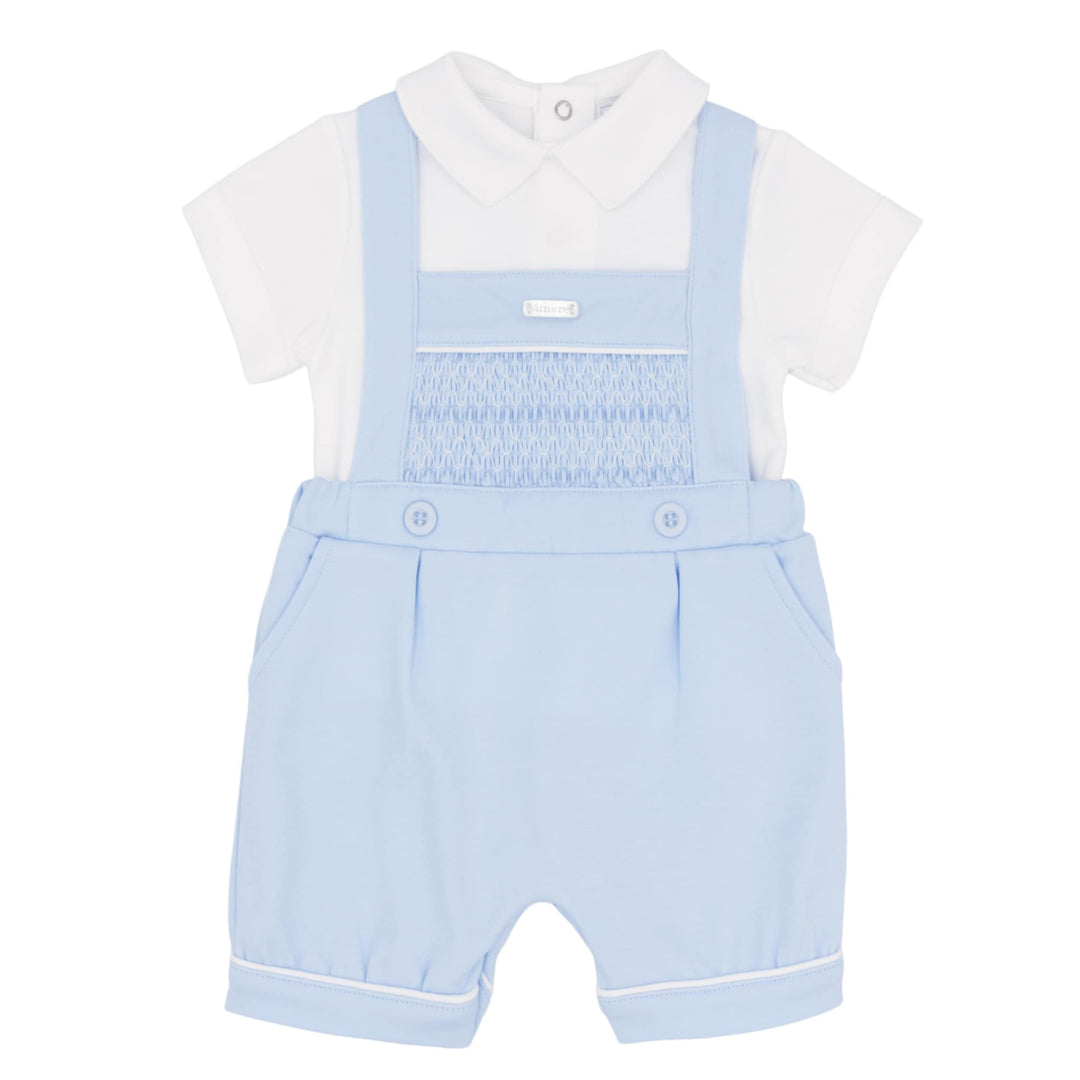Amore Boys Blue Smocked Two Piece Dungaree Set - AM0040