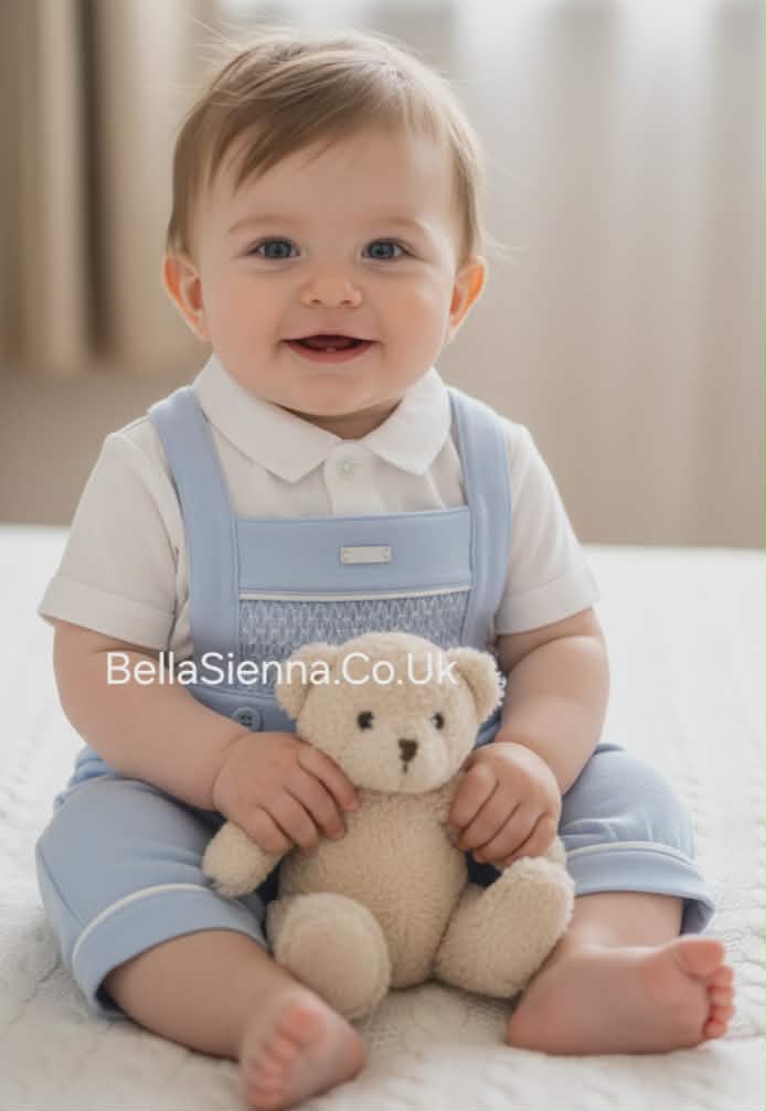 Amore Boys Blue Smocked Two Piece Dungaree Set - AM0040